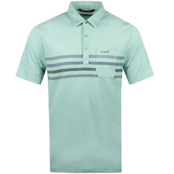 Travis Mathew Oh Snap Polo Shirt Mens Large L Heather Beryl Green Striped Casual - Picture 1 of 10